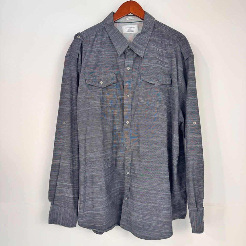 Paperdenim  C&loth Button Down Men 3X Roll Tab Sleeves Gray Classic Fit Stretch